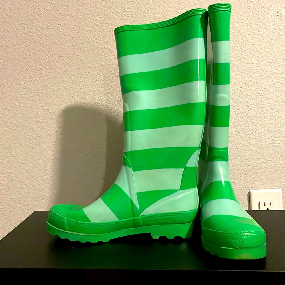 J. Crew Green Striped Rain Boots